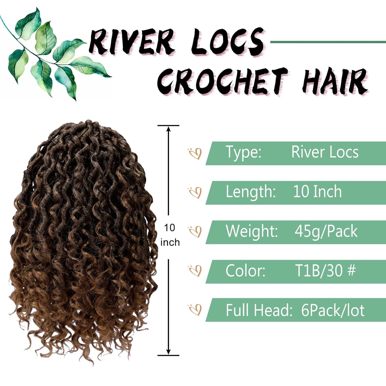 LIYATE Goddess Locs Crochet Hair 10 Inch 6 Packs Faux Locs Crochet Hair for Kids Pre Looped Soft River Locs Crochet Braids with Curly Hair Boho Hippie Locs Synthetic Hair Extensions(T1B/30)