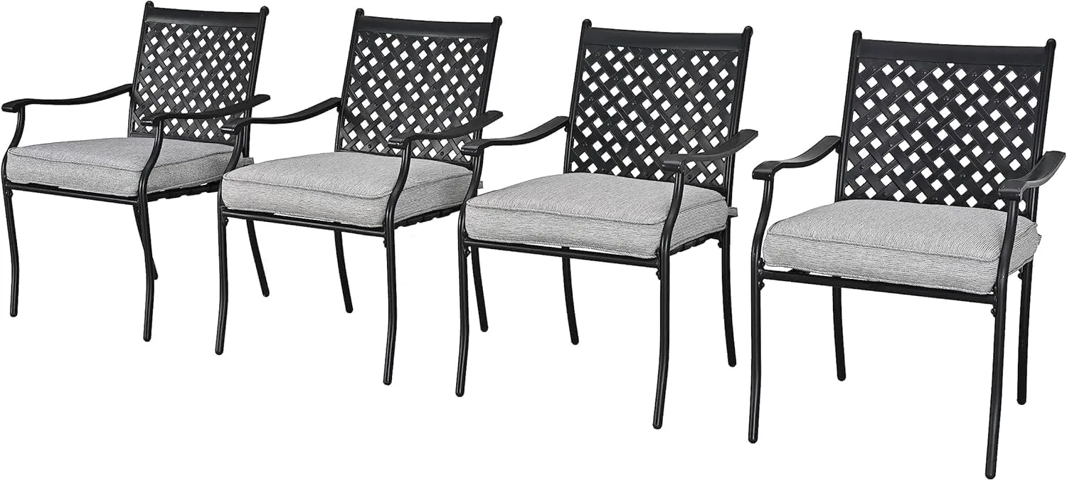 LOKATSE HOME 4 Piece Patio Dining Chairs Outdoor Metal Furniture Set Stackable with Seat Cushion, Cast Aluminum Lattice Weave Design