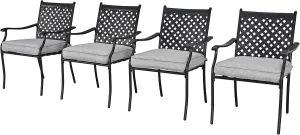 LOKATSE HOME 4 Piece Patio Dining Chairs Outdoor Metal Furniture Set Stackable with Seat Cushion, Cast Aluminum Lattice Weave Design