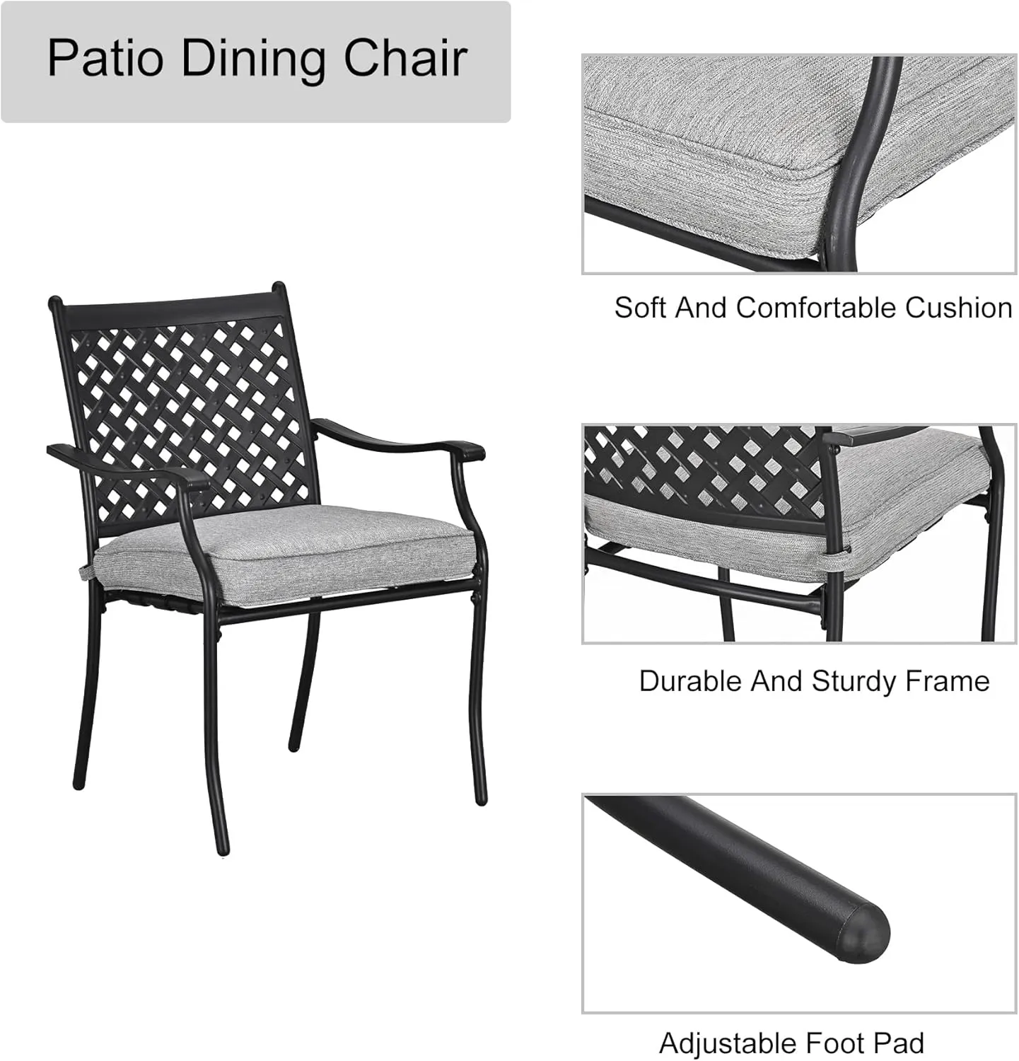 LOKATSE HOME 4 Piece Patio Dining Chairs Outdoor Metal Furniture Set Stackable with Seat Cushion, Cast Aluminum Lattice Weave Design