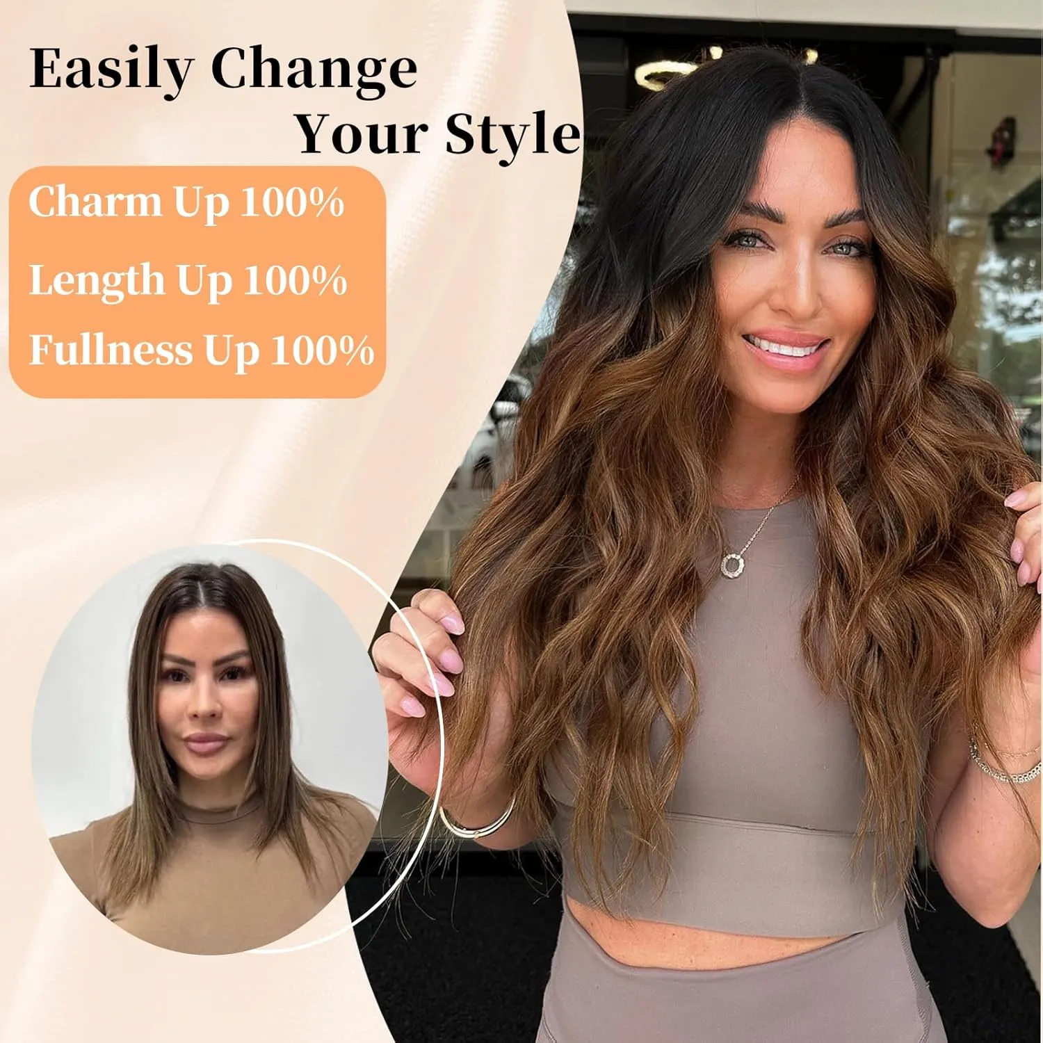 Long Black to Brown Wigs for Women, Long Ombre Brown Curly Wavy Wig,Natural Looking Middle Part Synthetic Wig for Daily Part Use 26 INCH