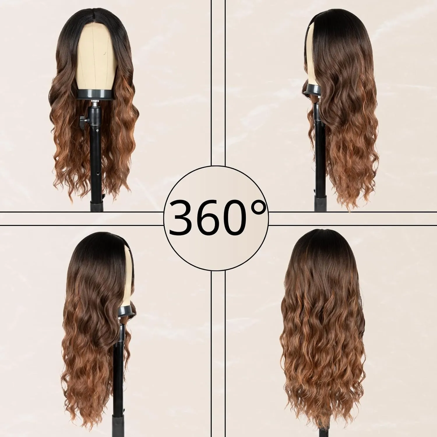 Long Brown Highlight Wig for Women 26 Inch Middle Part Wavy Women Charming Hair Realistic Natural Looking Synthetic Heat Resistant Fiber Wig for Daily Party Use