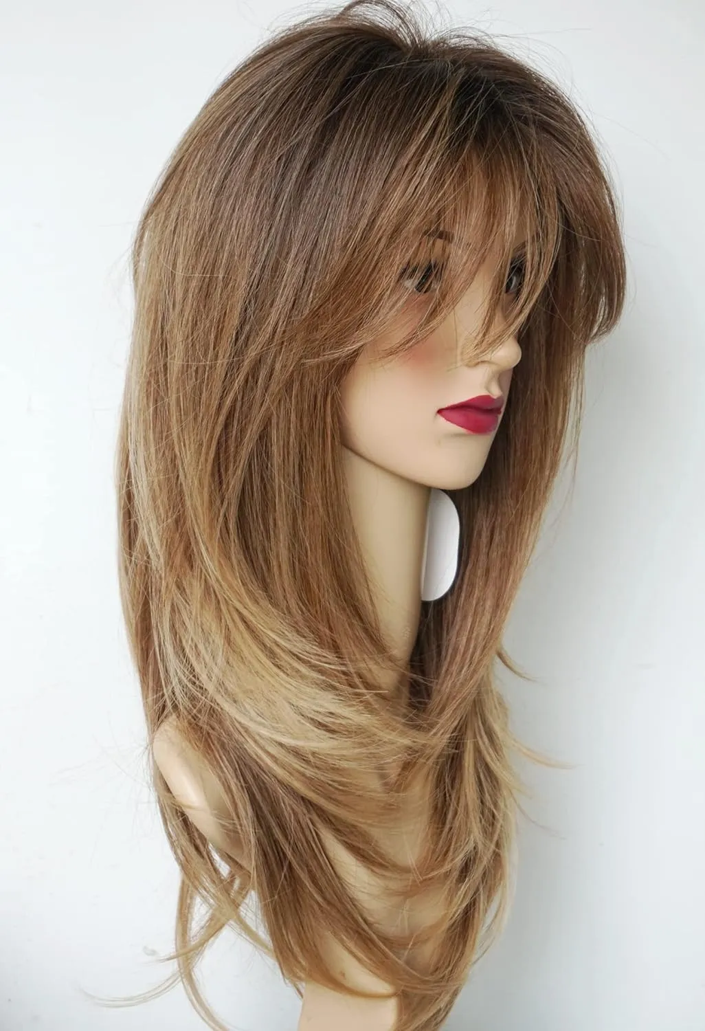 Long Layered Ombre Brown wig Synthetic Hair Fiber Highlight Multicolor Wigs for White Women (Ombre Brown)