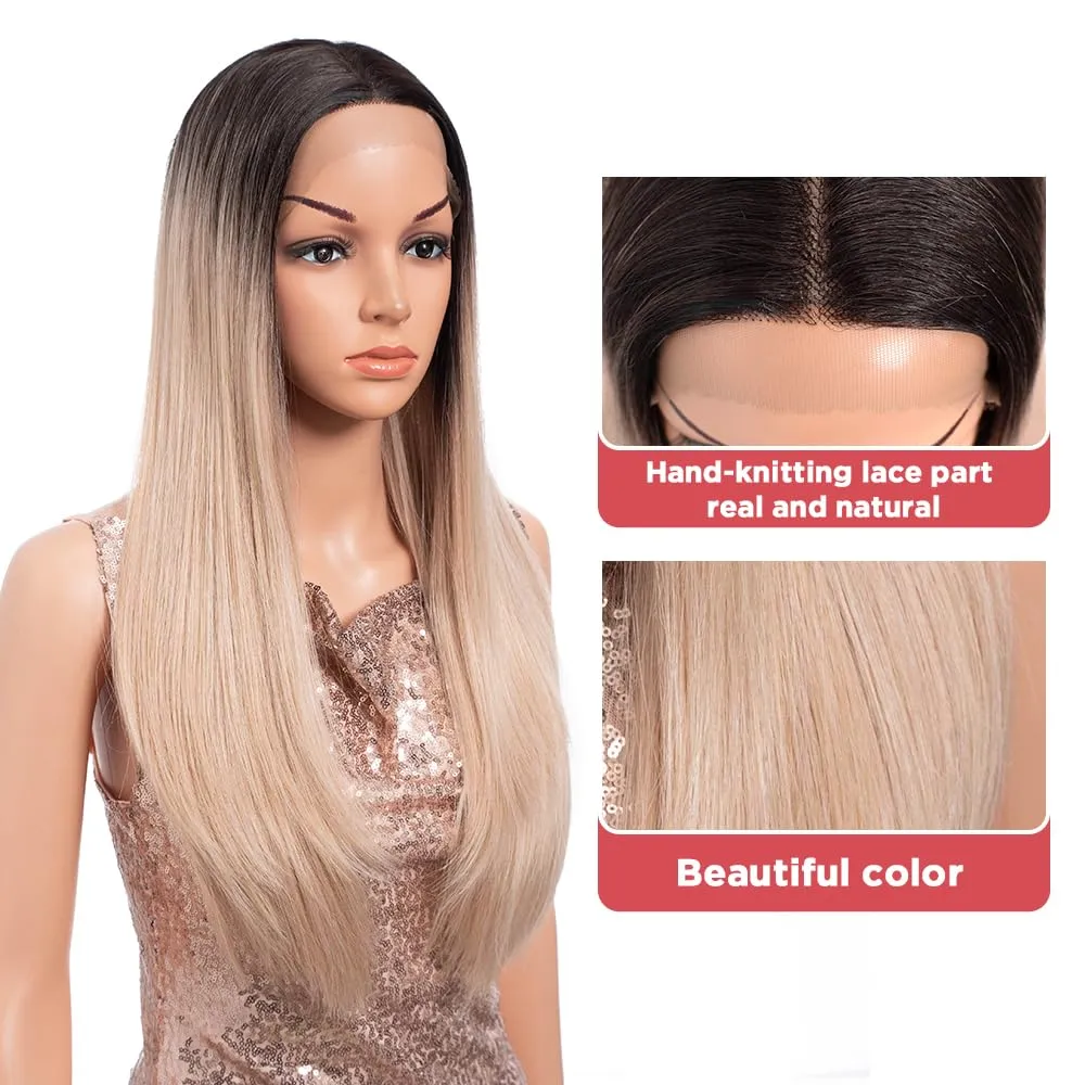 Long Straight Blonde Wigs for Women 26 Inch Synthetic Lace Front Wig for Black Women Heat Resistant Long Hair Wigs Natural Looking