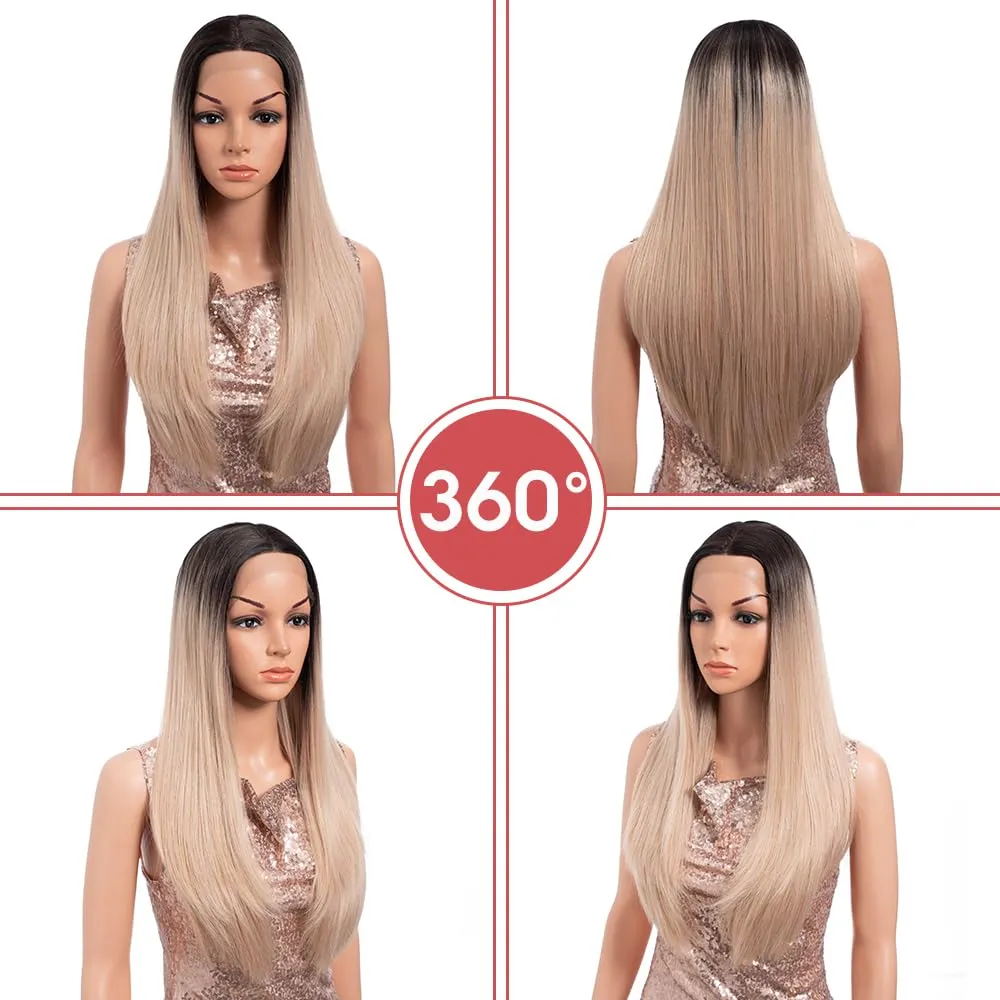 Long Straight Blonde Wigs for Women 26 Inch Synthetic Lace Front Wig for Black Women Heat Resistant Long Hair Wigs Natural Looking
