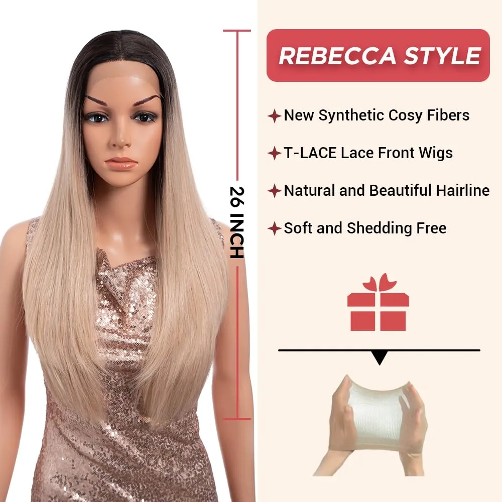 Long Straight Blonde Wigs for Women 26 Inch Synthetic Lace Front Wig for Black Women Heat Resistant Long Hair Wigs Natural Looking