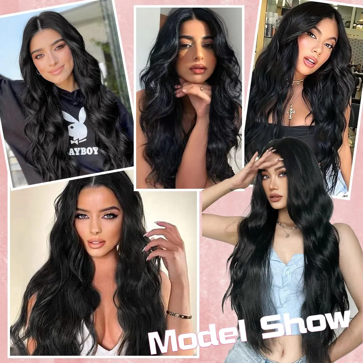 Long Wavy Wig for Women, 28 Inch Wigs Middle Part Curly Wavy Wig Natural Looking Black Small Lace Resistant Fiber Long Black Body Wave Synthetic Wigs for Daily Use (Black (1B), 28 Inch)