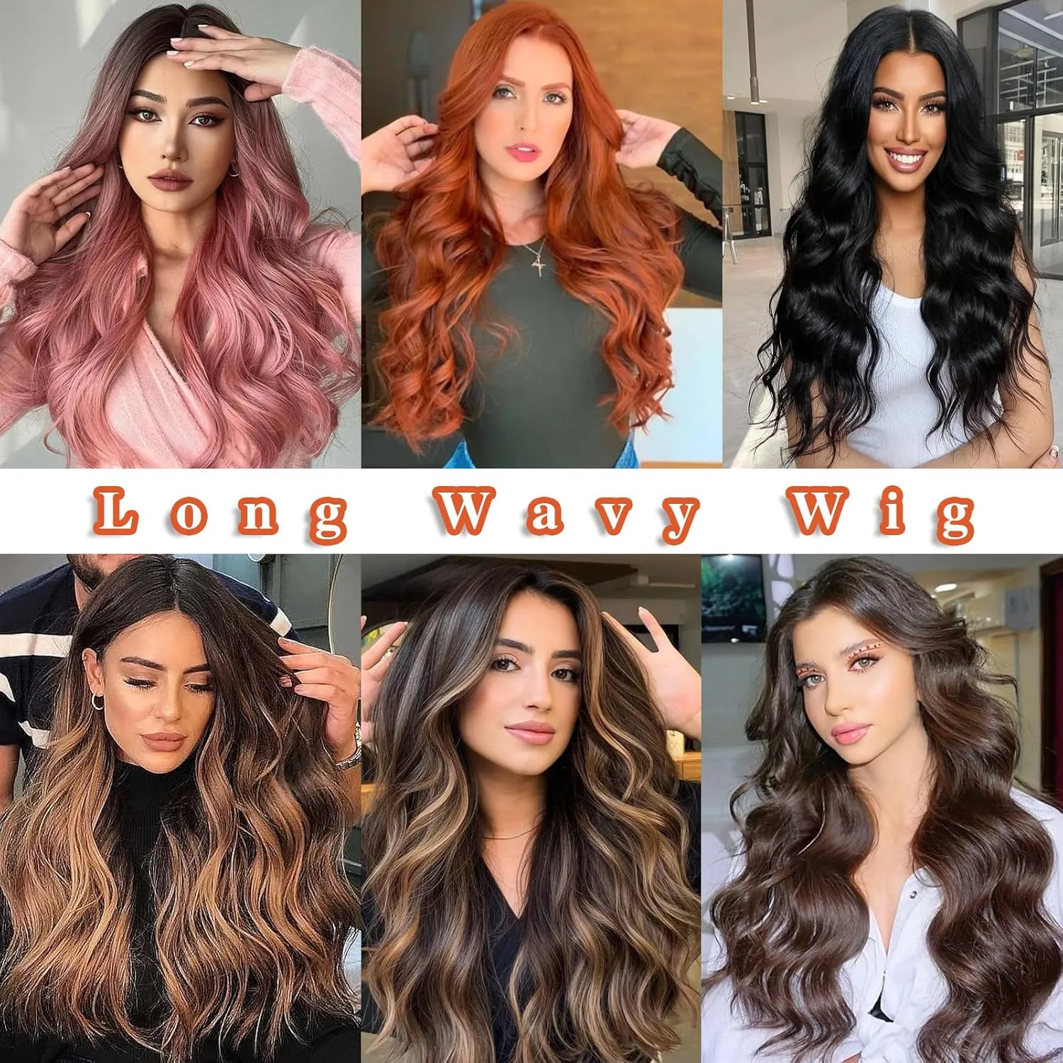 Long Wavy Wig with Lace Hairline 26 Inch Synthetic Heat Resistant Fibers Wig for Women Middle Part Curly Wigs for Daily Wear and Party Use (Auburn)