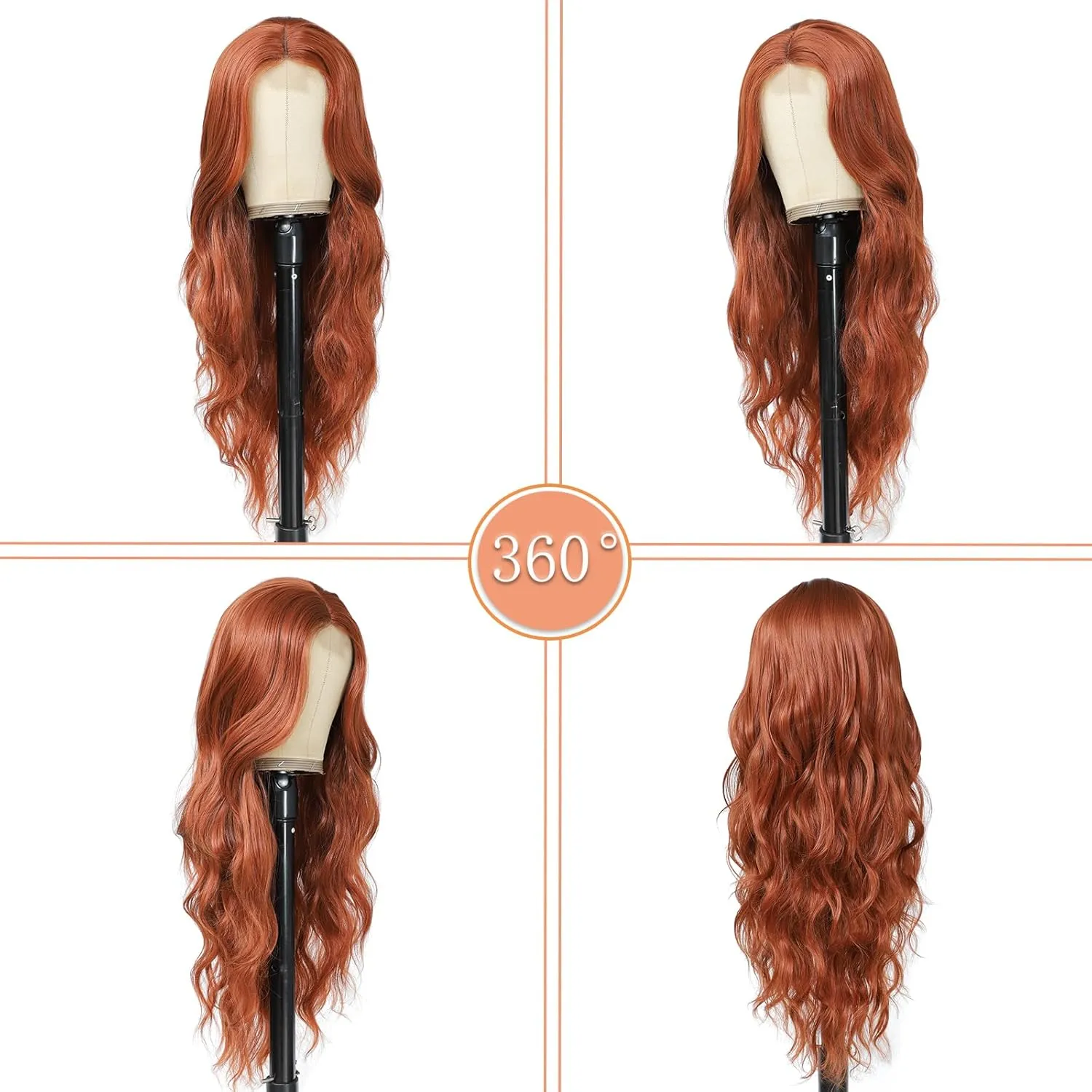 Long Wavy Wig with Lace Hairline 26 Inch Synthetic Heat Resistant Fibers Wig for Women Middle Part Curly Wigs for Daily Wear and Party Use (Auburn)