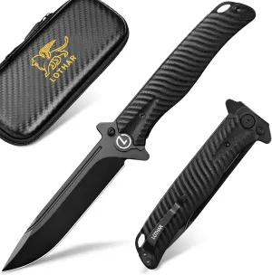 LOTHAR PHOENIX Pocket Knife, Tactical Pocket Knife for Men, 4" D2 Steel Blade Folding Knife with Clip, Flipper Assisted Opening and Black G10 Handle, Survival Knife Gifts for Men