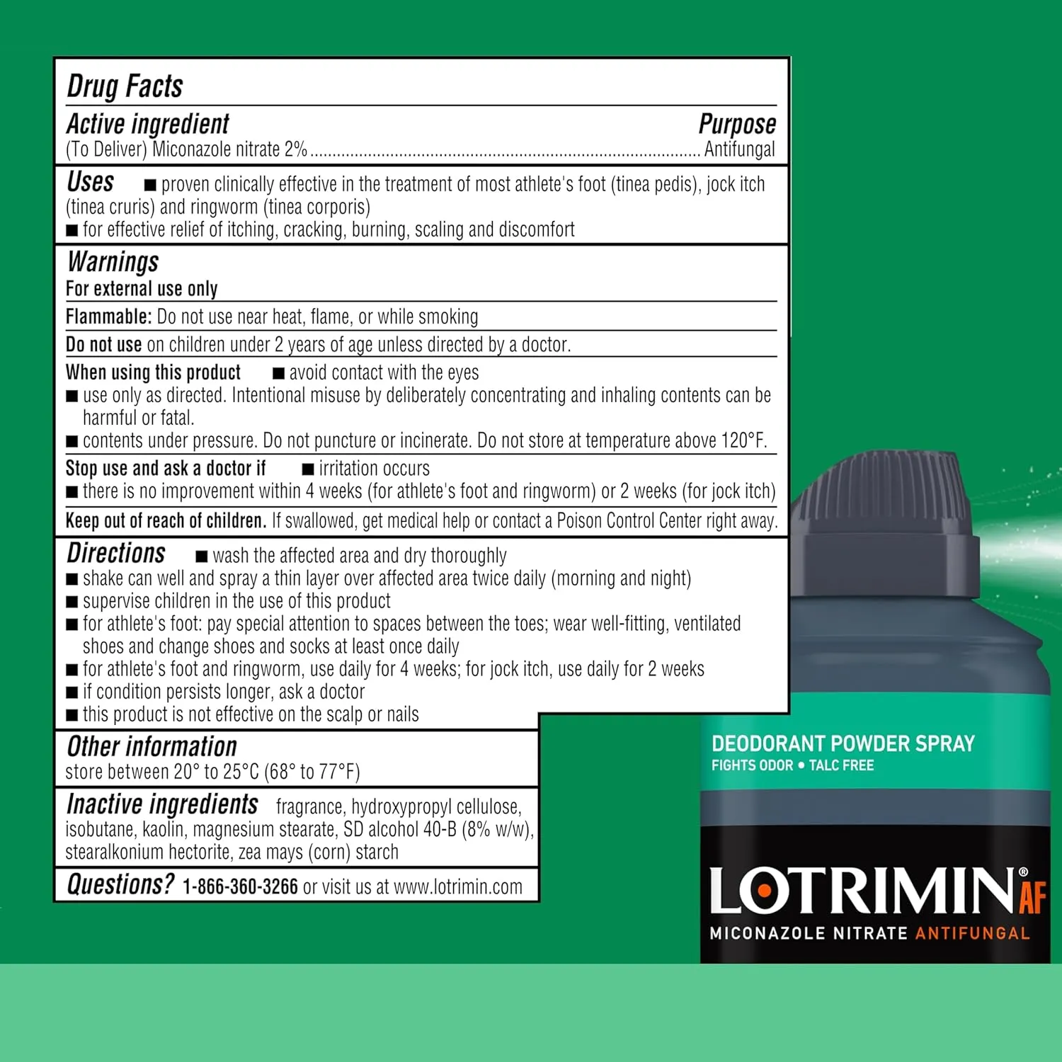 Lotrimin Athlete's Foot Deodorant Antifungal Powder Spray, Miconazole Nitrate 2%, Clinically Proven Effective Antifungal Treatment of Most AF, Jock Itch & Ringworm, 4.6 Ounce (Pack of 3)