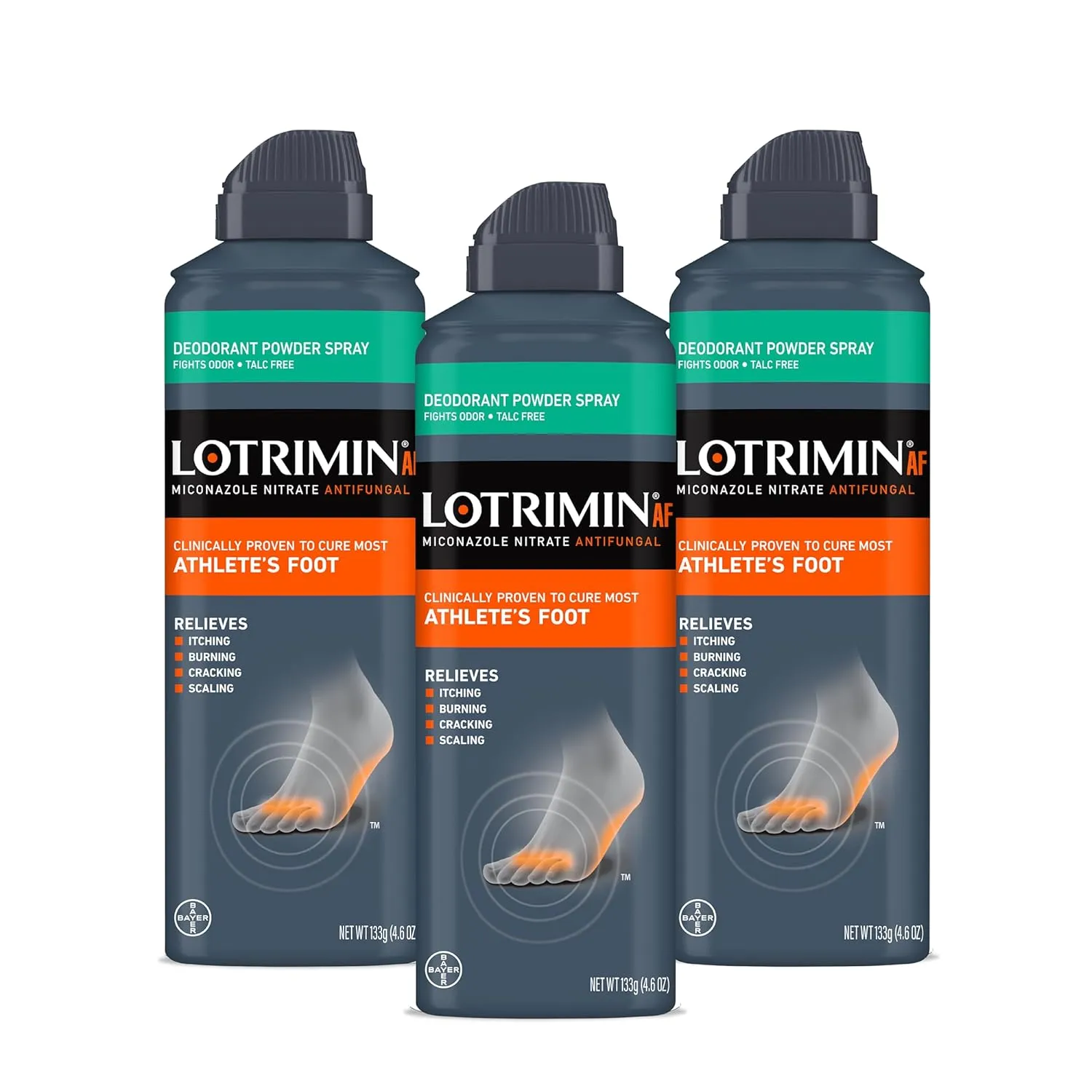 Lotrimin Athlete's Foot Deodorant Antifungal Powder Spray, Miconazole Nitrate 2%, Clinically Proven Effective Antifungal Treatment of Most AF, Jock Itch & Ringworm, 4.6 Ounce (Pack of 3)