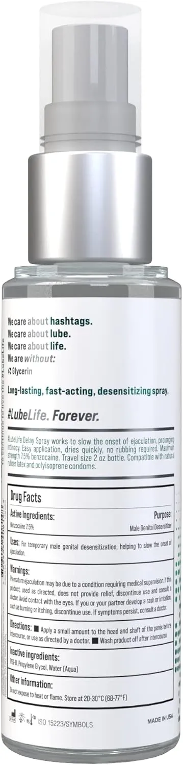 Lube Life Climax Control Delay Spray, Male Genital Desensitizer with Active Ingredient Benzocaine to Keep You Lasting Longer, Stamina-Enhancing, for Men and Couples, 2 Fl Oz
