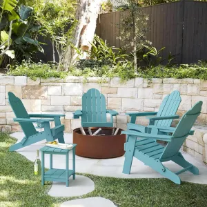 LUE BONA Folding Adirondack Chair Set of 2, Blue Turquoise HDPS Fire Pit Patio Chairs Weather Resistant, Modern Plastic Outdoor Chairs with Cup Holder
