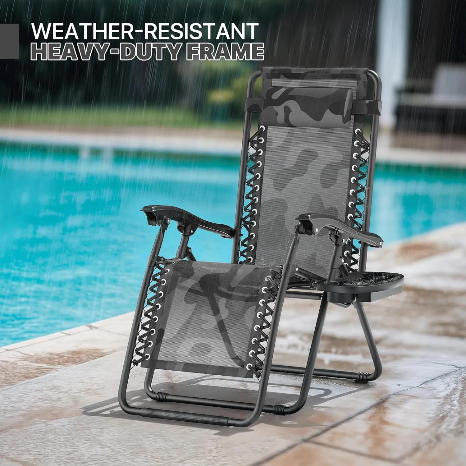 Magshion Zero Gravity Lounge Chairs Set of 2, Outdoor Patio Reclining Chair with Side Tray, Adjustable Anti-Gravity Recliners with Pillow Headrest, Folding Lounger for Lawn Camping Beach, Camouflage
