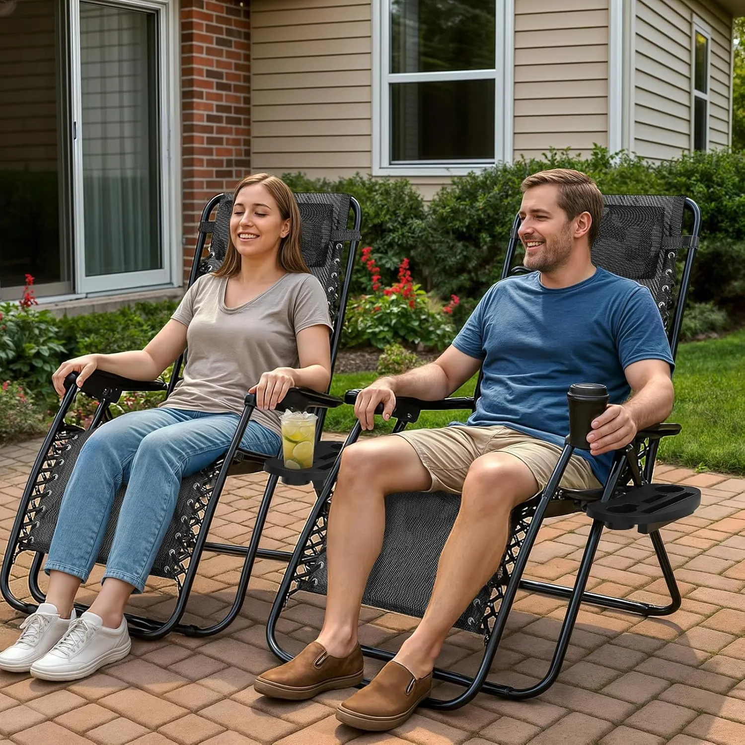 Magshion Zero Gravity Lounge Chairs Set of 2, Outdoor Patio Reclining Chair with Side Tray, Adjustable Anti-Gravity Recliners with Pillow Headrest, Folding Lounger for Lawn Camping Beach, Camouflage