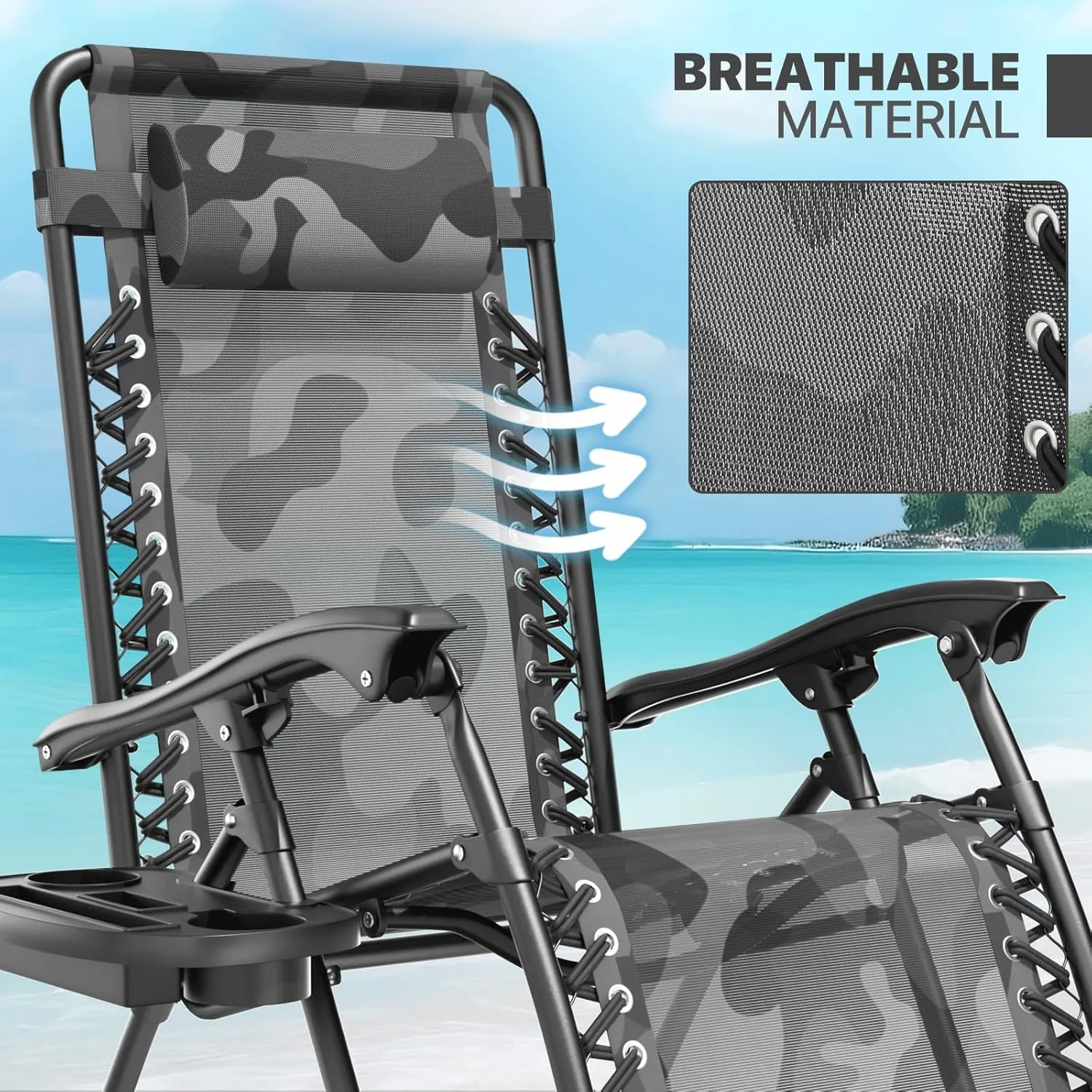 Magshion Zero Gravity Lounge Chairs Set of 2, Outdoor Patio Reclining Chair with Side Tray, Adjustable Anti-Gravity Recliners with Pillow Headrest, Folding Lounger for Lawn Camping Beach, Camouflage