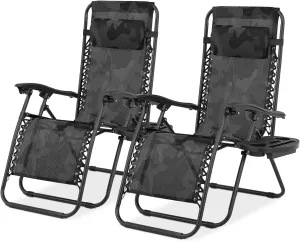 Magshion Zero Gravity Lounge Chairs Set of 2, Outdoor Patio Reclining Chair with Side Tray, Adjustable Anti-Gravity Recliners with Pillow Headrest, Folding Lounger for Lawn Camping Beach, Camouflage