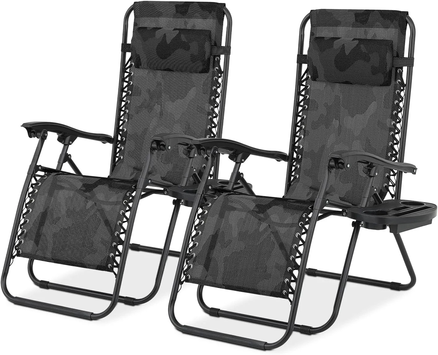 Magshion Zero Gravity Lounge Chairs Set of 2, Outdoor Patio Reclining Chair with Side Tray, Adjustable Anti-Gravity Recliners with Pillow Headrest, Folding Lounger for Lawn Camping Beach, Camouflage