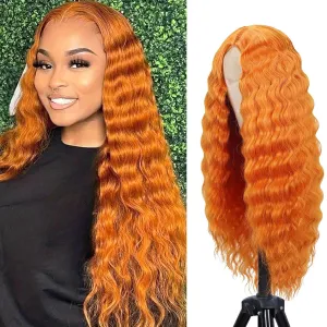 Mairead 28 Inch Long Curly Synthetic Lace Front Wig Orange Ginger Deep Wave Synthetic Wigs for Black Women 4'' Simulated Scalp Middle Part Natural Crimps Curls Curly Hair Replacement Wigs