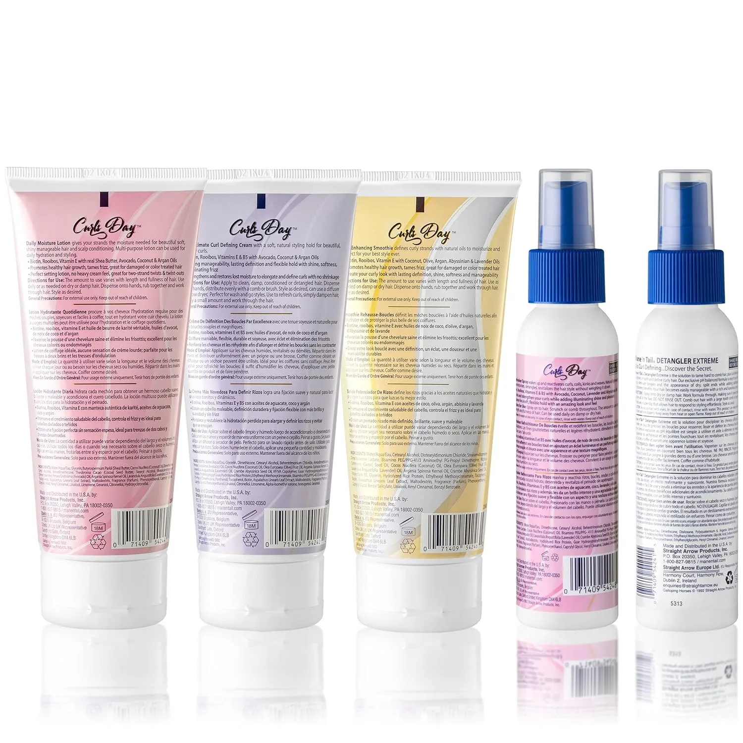 Mane 'n Tail Curls Day Full Set & Extreme Detangler | Curl Defining Cream (6.5 Oz)   Enhancing Smoothie (6.5 Oz)   Daily Moisture Lotion (6.5 Oz)   Curl Refresher Spray (3.4 Oz)   Extreme Detangler