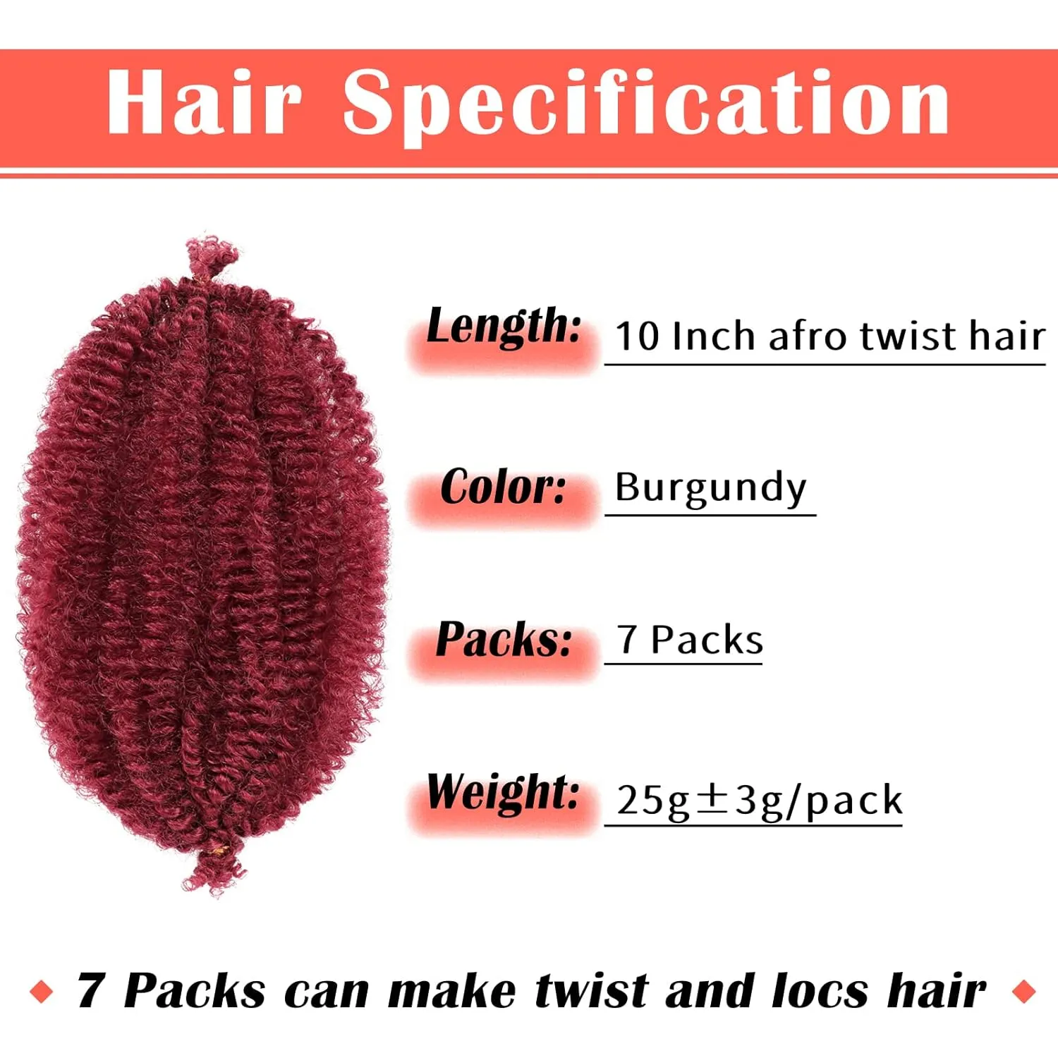 Marley Hair 10 Inch 7 Packs Red Marley Twist Braiding Hair for Soft Faux Locs Crochet Hair Pre Separated Springy Afro Twist Hair Cuban Twist Hair Pre Fluffed Spring Twist Hair Extensions (10",BUG)