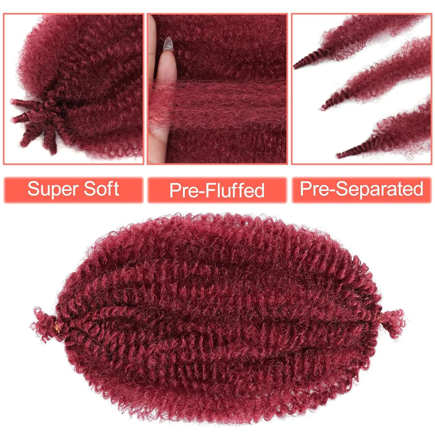 Marley Hair 10 Inch 7 Packs Red Marley Twist Braiding Hair for Soft Faux Locs Crochet Hair Pre Separated Springy Afro Twist Hair Cuban Twist Hair Pre Fluffed Spring Twist Hair Extensions (10",BUG)