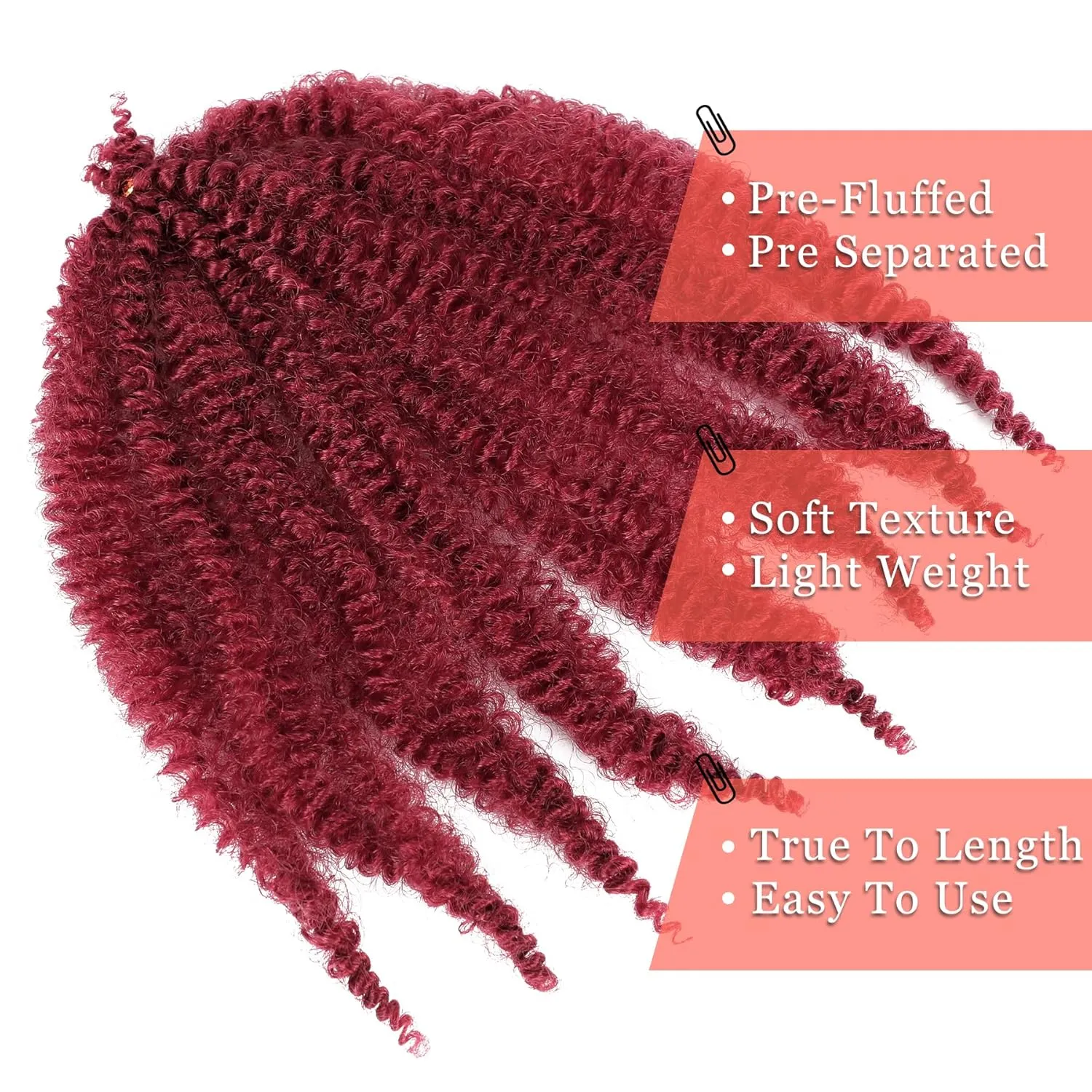 Marley Hair 10 Inch 7 Packs Red Marley Twist Braiding Hair for Soft Faux Locs Crochet Hair Pre Separated Springy Afro Twist Hair Cuban Twist Hair Pre Fluffed Spring Twist Hair Extensions (10",BUG)