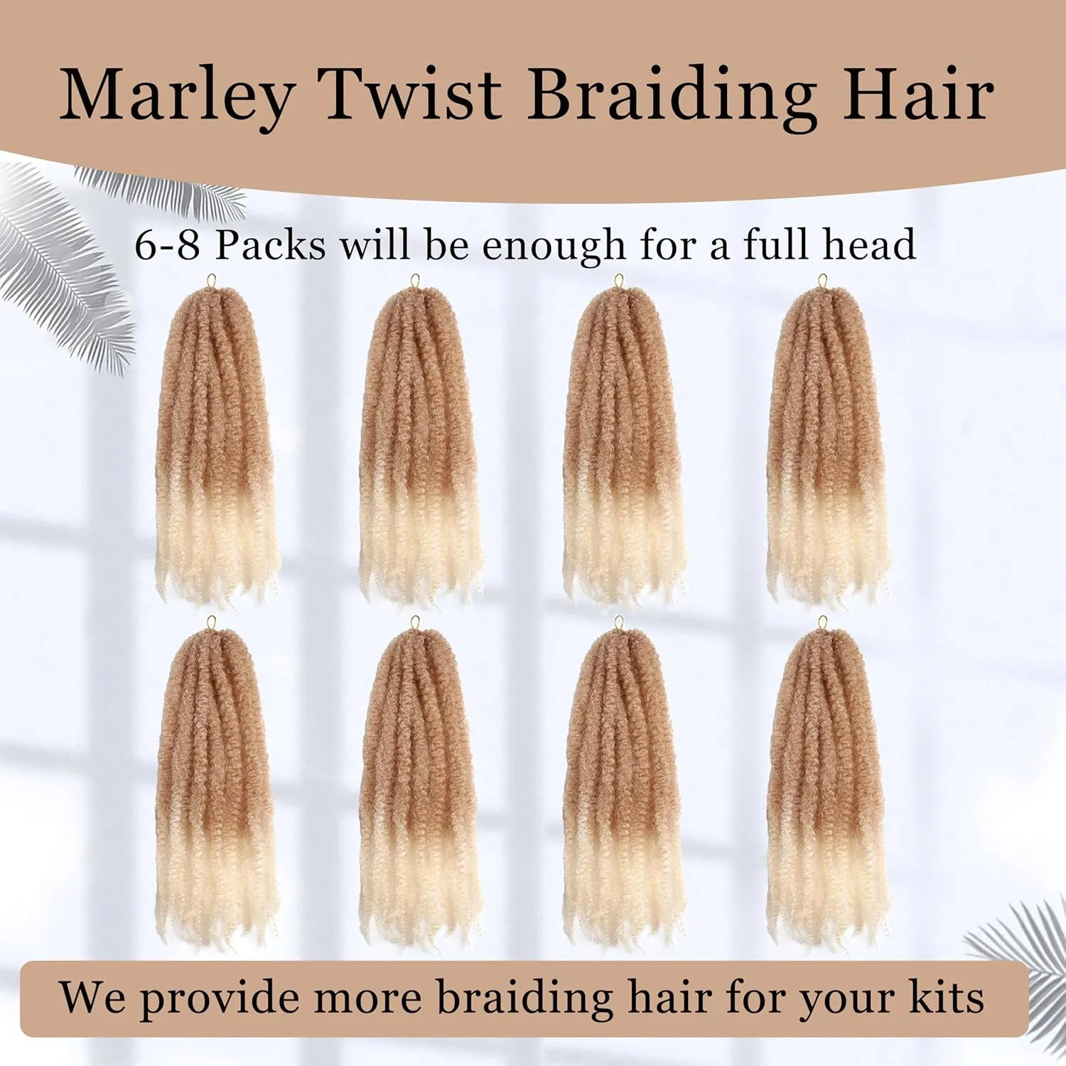 Marley Twist Braiding Hair 14 inch Afro Kinky Curly Crochet Braids 8 Packs Cuban Twist Crochet Braids Synthetic Low Maintenance Skin-Friendly Marley Hair Extensions(T27/613, Packs of 8)