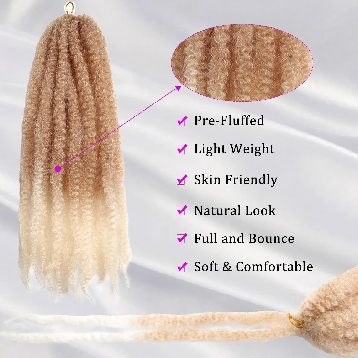 Marley Twist Braiding Hair 14 inch Afro Kinky Curly Crochet Braids 8 Packs Cuban Twist Crochet Braids Synthetic Low Maintenance Skin-Friendly Marley Hair Extensions(T27/613, Packs of 8)