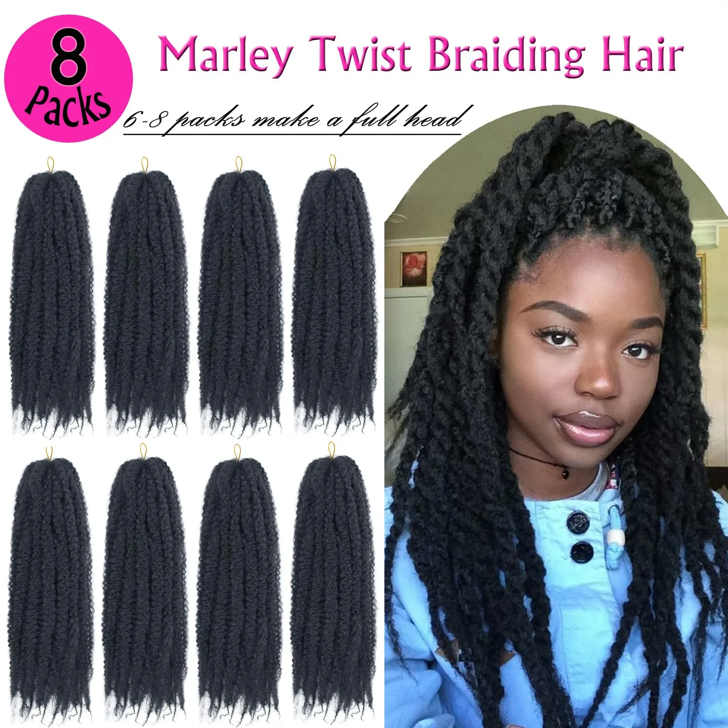 Marley Twist Braiding Hair 18 Inch Marley Hair 8 Packs Kinky Twist Hair Extensions for Afro Kinky Curly Braiding Soft and Natural Crochet Hair (18 Inch 8packs,#2)