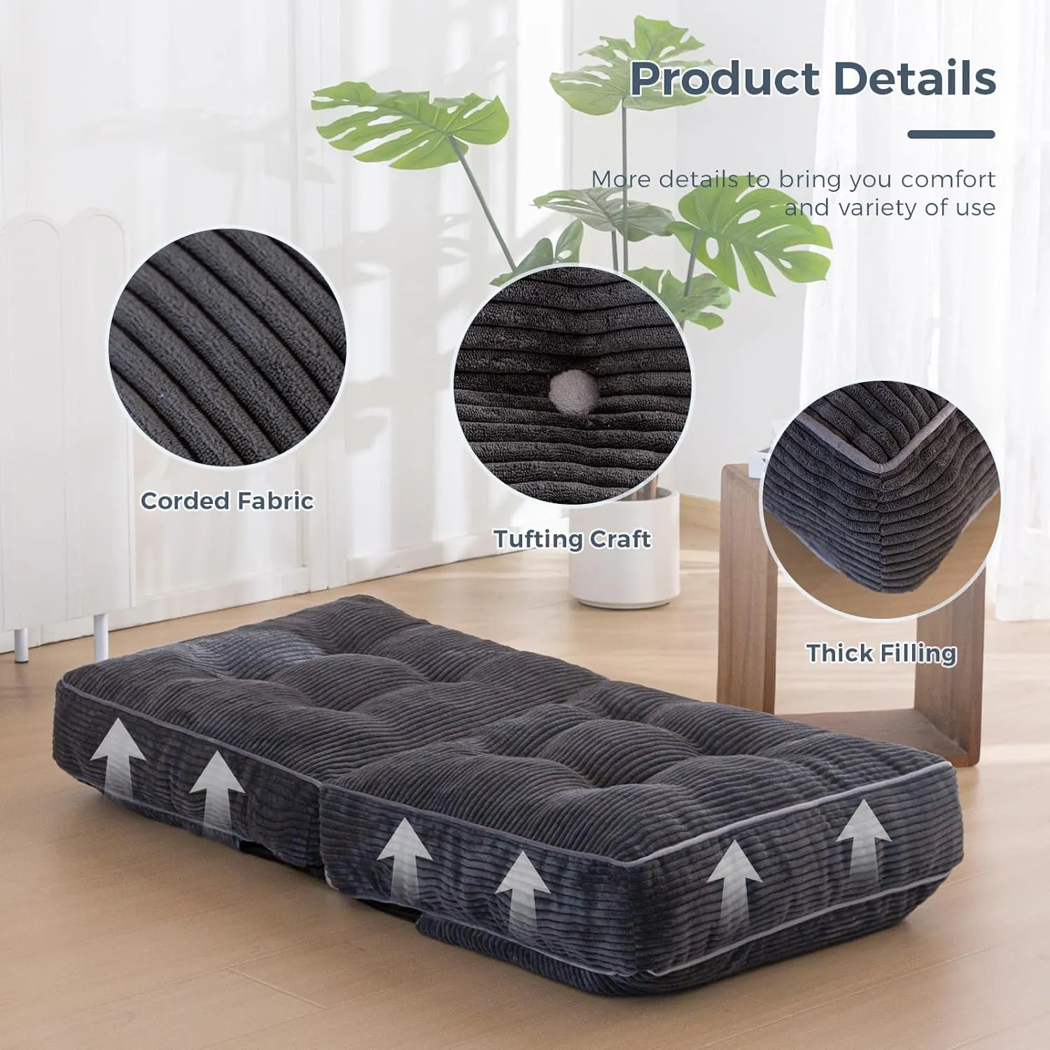 MAXYOYO Adjustable Floor Chair with Back Support, Gaming Floor Meditation Chair with Tufted Cushion, Adults Lounge Couch Folding Sofa Seat for Reading Meditating Sleeping, Dark Grey