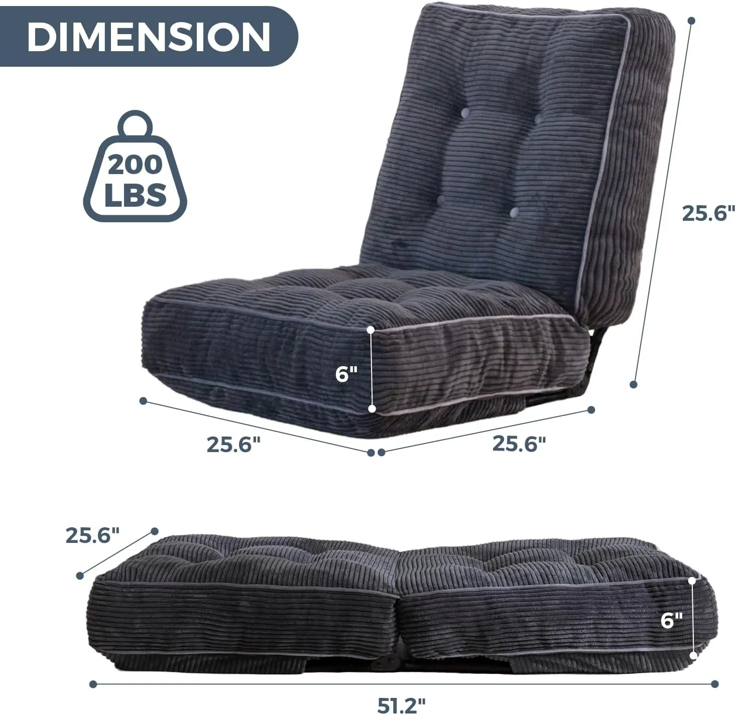 MAXYOYO Adjustable Floor Chair with Back Support, Gaming Floor Meditation Chair with Tufted Cushion, Adults Lounge Couch Folding Sofa Seat for Reading Meditating Sleeping, Dark Grey