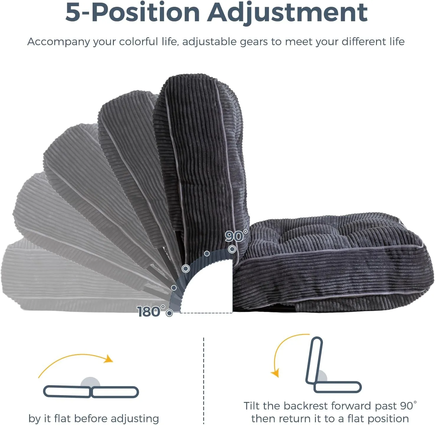 MAXYOYO Adjustable Floor Chair with Back Support, Gaming Floor Meditation Chair with Tufted Cushion, Adults Lounge Couch Folding Sofa Seat for Reading Meditating Sleeping, Dark Grey