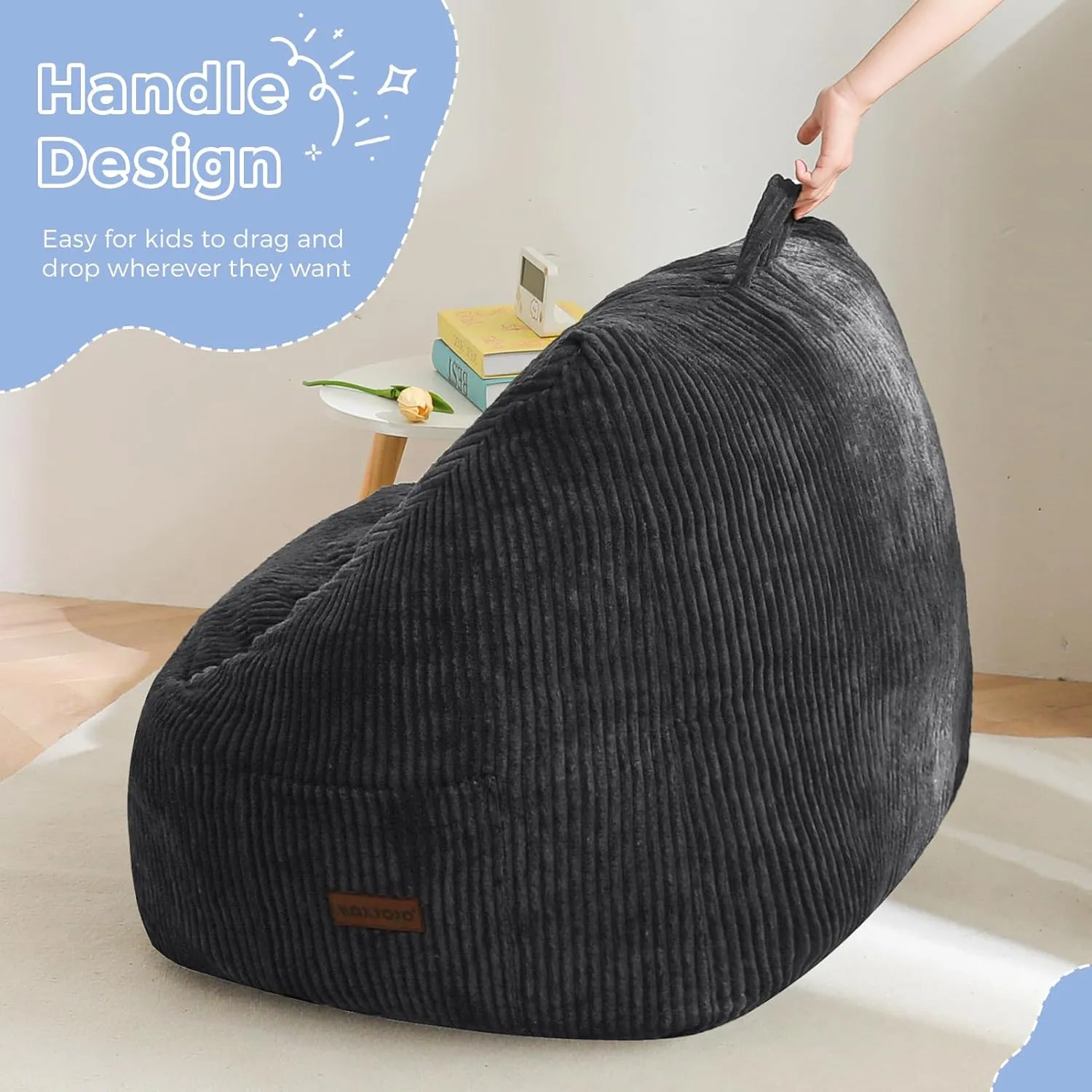MAXYOYO Kids Bean Bag Chair, Bean Bag Couch with Handle, Comfy Toddler Chair for Boys and Girls, Accent Sofa Chair with Pocket for Gaming Reading Relaxing, Dark Grey