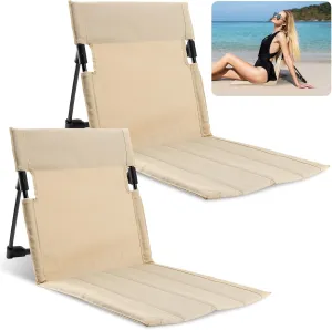 MAYIT Foldable Pool Chair Portable Poolside Chairs Folding Chairs for Edge of Pool with Back Support Easy to Carry for Beaches Picnic Camping Sporting Events Tailgating (2Pcs Beige)