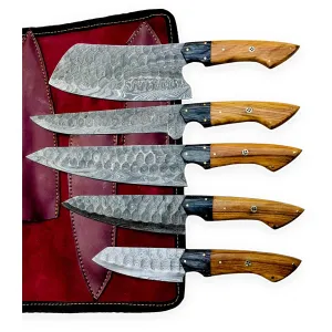 MDM Handmade Damascus Steel Kitchen Knife Set of 5pcs With sheath Chef knife set Chef Knives set Kitchen Gadgets Handmade Kitchen Gifts Viking Kitchen Knife For Men, Mothers day gifts for friend