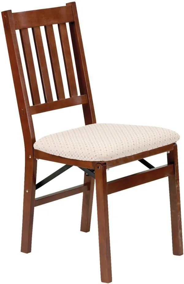 MECO Stakmore Arts and Craft Wooden Folding Chairs with Padded Seats, Set of 2 - No Assembly Foldable Dining Chairs, Steel Folding Mechanism, Upholstered Cushion, Space-Saving, Cherry Frame