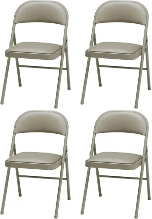 MECO Sudden Comfort Deluxe Chicory Lace Vinyl Padded Folding Chair with Steel Frame and Contoured Backrest for Indoor Outdoor Use, (Set of 4)