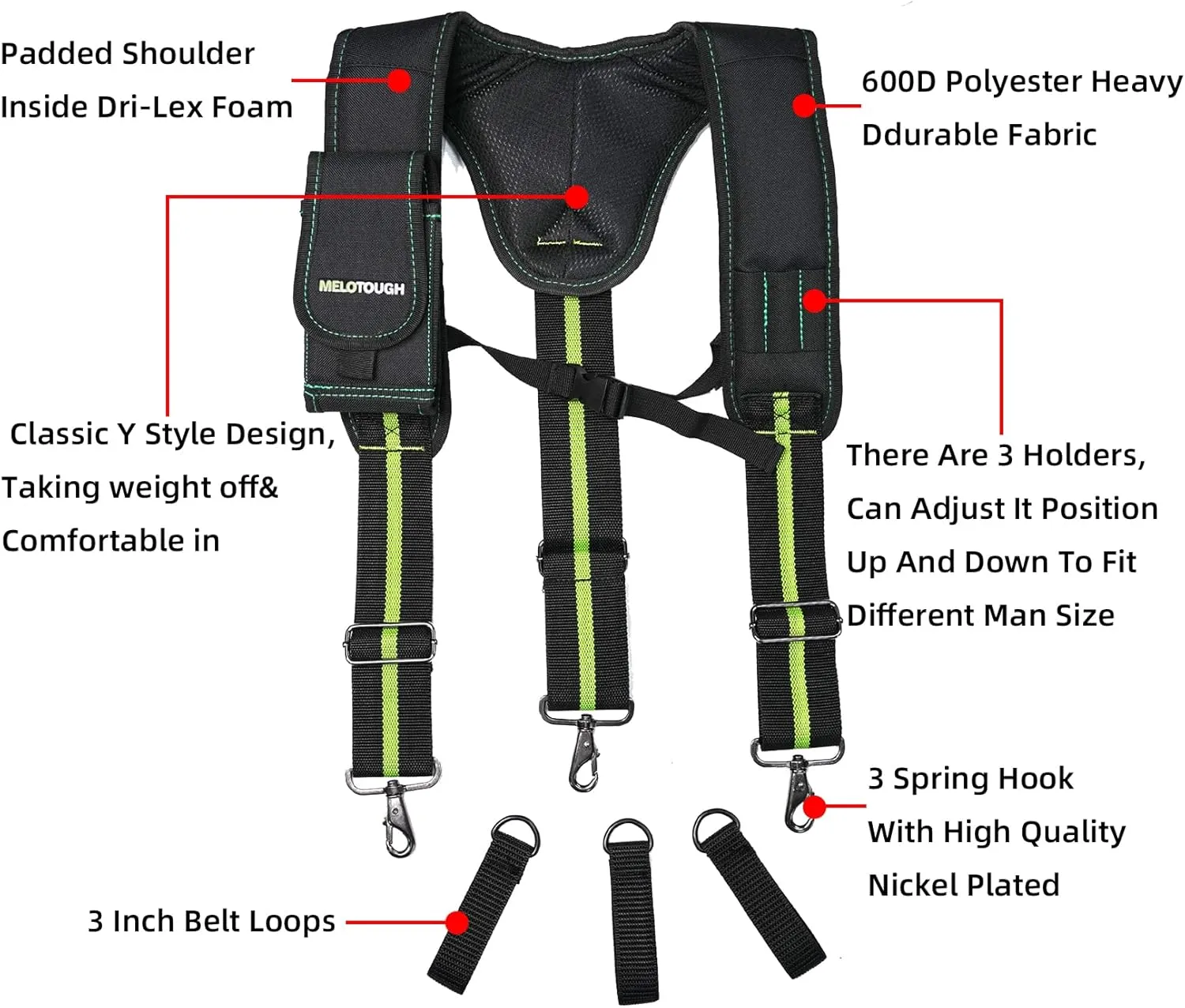 MELOTOUGH Tool Belt Suspenders for Work Belt Suspenders Heavy Duty Padded Suspenders for Electrician/Construction/Farmer