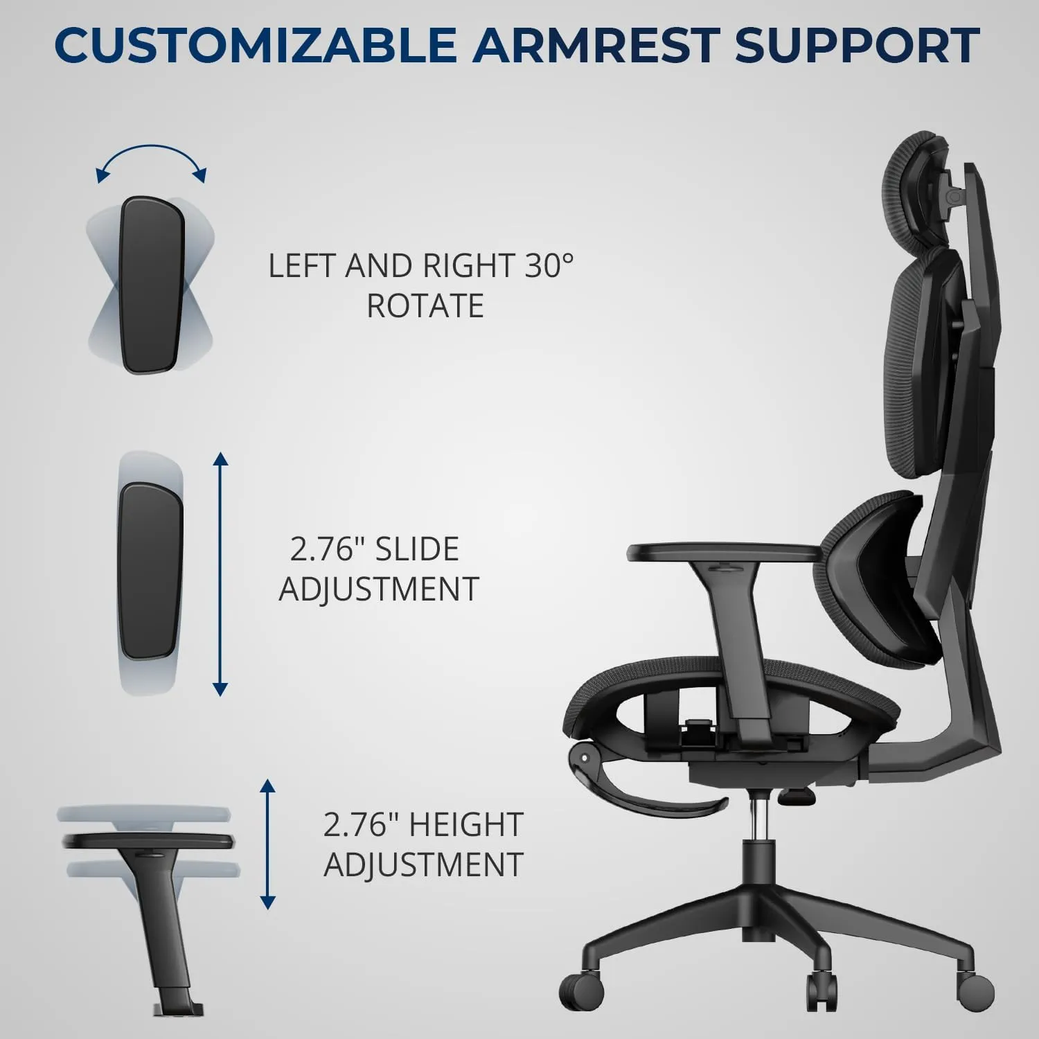 Mesh Office Chair – Ergonomic Office Chair with 4-Level Adjustable Lumbar Support, Headrest, 3D Armrest & Footrest – Holds Up to 290lbs (G-Hawk-Pro -1)