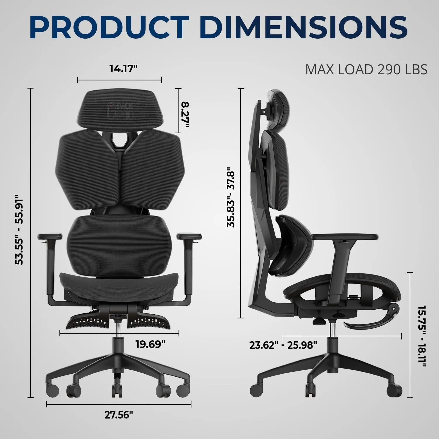 Mesh Office Chair – Ergonomic Office Chair with 4-Level Adjustable Lumbar Support, Headrest, 3D Armrest & Footrest – Holds Up to 290lbs (G-Hawk-Pro -1)