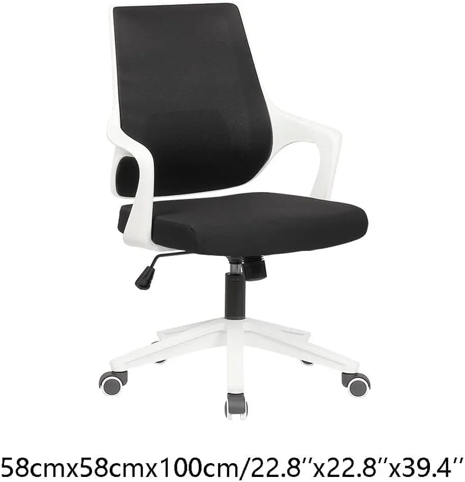 Mesh Office Chair with Pulley Bracket,Ergonomic High-Back Adjustable Desk Chair with armrests, for Office, Dormitory, Home Gift (Color : Yellow Black, White Blue)(White Black)
