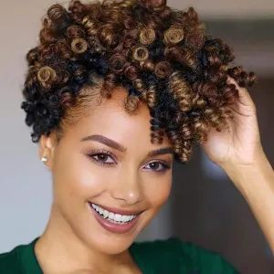 MIMAN 5 Packs 10 Inch Short Crochet Hair Braiding 8MM Curly Crochet Braids Synthetic Hair Extension for Women DIY Mohawk Afro Braided Hairstyle (Black to Blonde #1B/27)