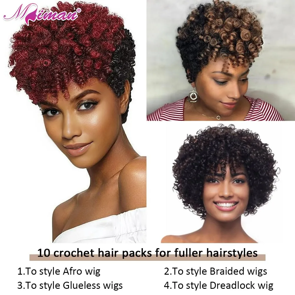 MIMAN 5 Packs 10 Inch Short Crochet Hair Braiding 8MM Curly Crochet Braids Synthetic Hair Extension for Women DIY Mohawk Afro Braided Hairstyle (Black to Blonde #1B/27)