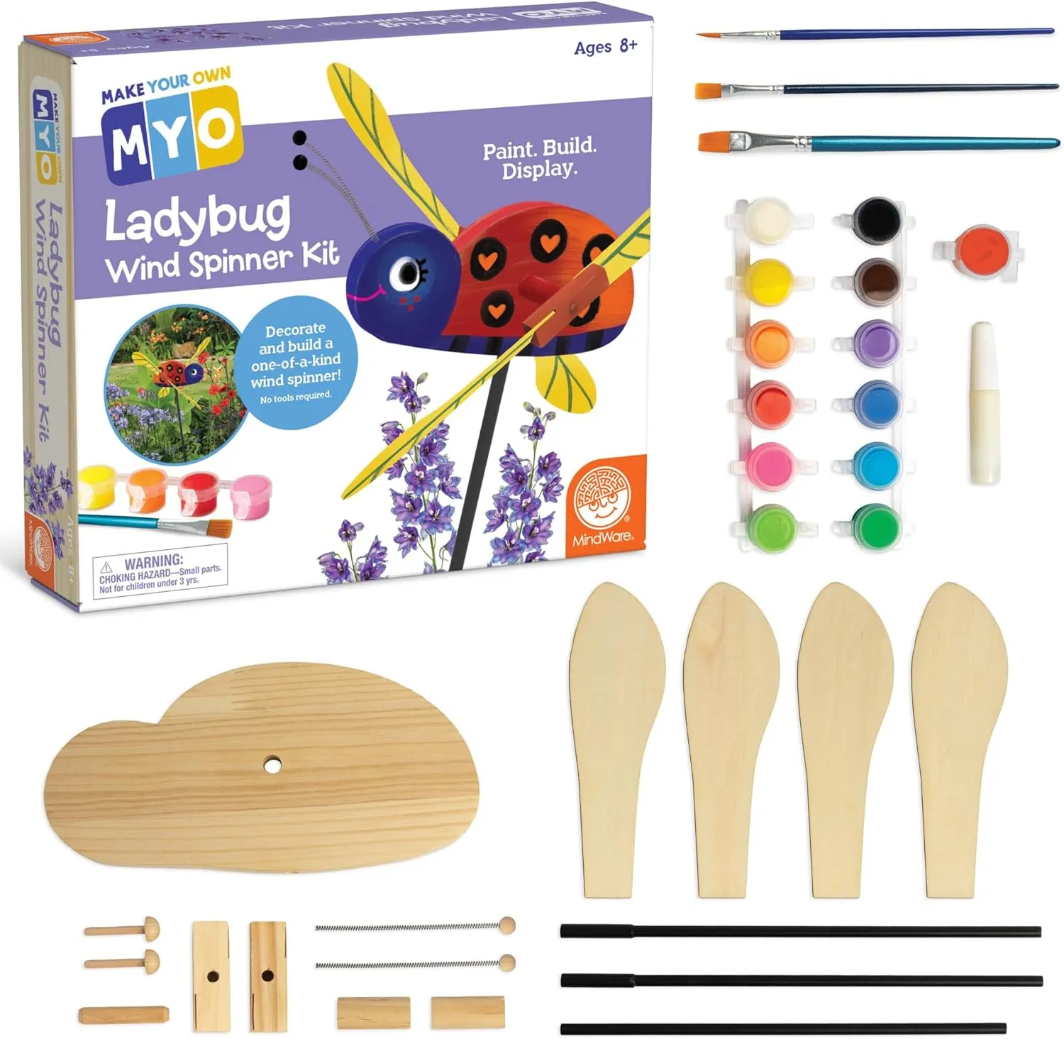 MindWare Make Your Own Ladybug Wind Spinner Wood Craft Kit - Build & Decorate for Ages 8 & Up
