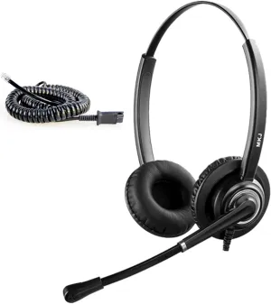 MKJ Headset with Microphone, Noise Canceling Wired Headphone with RJ9 Jack for Office Phones Dual Ear Call Center Telephone Headset for Avaya 1408 Aastra 6753i Fanvil Polycom Gigaset 3Com
