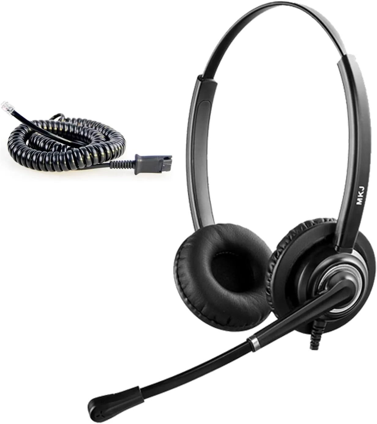 MKJ Headset with Microphone, Noise Canceling Wired Headphone with RJ9 Jack for Office Phones Dual Ear Call Center Telephone Headset for Avaya 1408 Aastra 6753i Fanvil Polycom Gigaset 3Com
