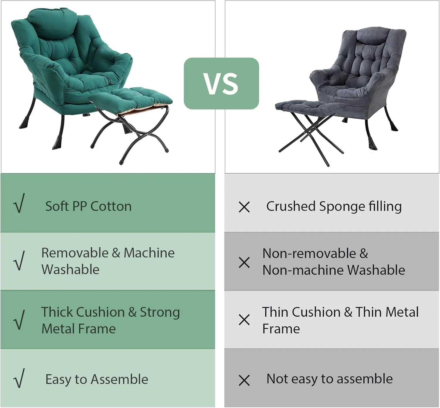 Modern Lazy Chair with Folding Footrest, Lounge Accent Reading Chair (Dark Green)
