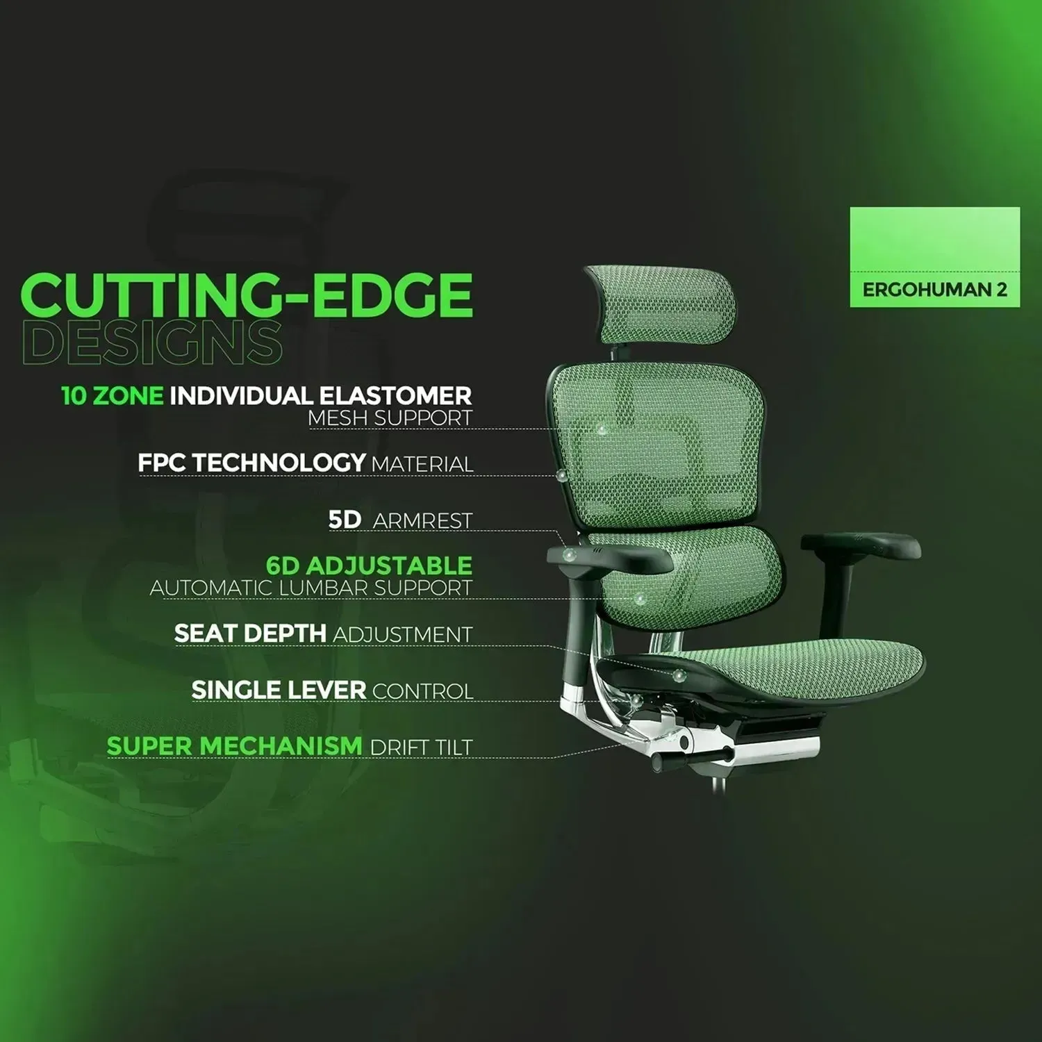 Modern Mesh Ergonomic Office Chair Black Frame With Legrest ERGOHUMAN E2